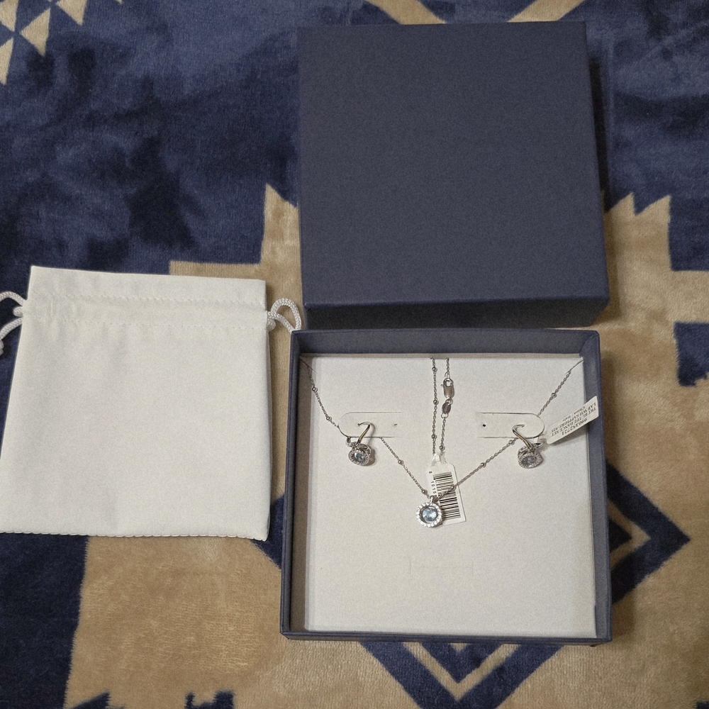 Silver Necklace Set with Blue Highlights
